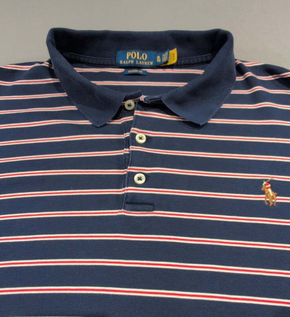 Polo Ralph Lauren Stripe Polo Shirt Size XL Classic Fit Navy Red White Preppy